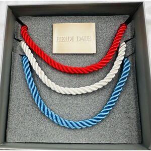 Heidi Daus 3pc Patriotic Silk Cord Necklace Set Red White Blue Bronze Tone 4th